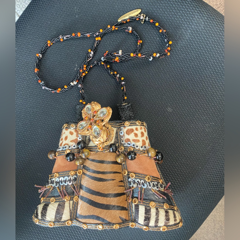 Mary Frances Black/Brown Animal Print Cow Hair Designer Purse Beaded final
! - Picture 13 of 13